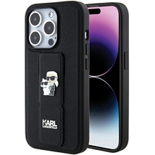 Telefoniümbris Karl Lagerfeld Gripstand Saffiano Karl & Choupette Pins KLHCP15XGSAKCPK, iPhone 15 Pro Max, must