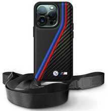 Telefoniümbris BMW BMHCP16X23PSVTK M Edition Carbon Tricolor Lines & Strap, Apple iPhone 16 Pro Max, must