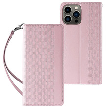 Telefoniümbris Hurtel Magnet Strap, Apple iPhone 14, Flip Wallet Mini Lanyard Stand, roosa