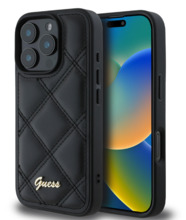 Telefoniümbris Guess Quilted Metal Logo, Apple iPhone 16 Plus, must