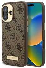 Telefoniümbris Guess 4G Logo Plate MagSafe, Apple iPhone 16 Plus, pruun