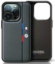 Telefoniümbris BMW M Perforated Tricolor Detail Line, Apple iPhone 16 Pro, tumehall