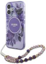 Telefoniümbris Guess GUHMP16SHFWBRCESU IML Flowers With Pearl Strap MagSafe, Apple iPhone 16, lilla