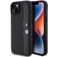 BMW Perforated Tricolor Line BMHCP15M23PUPVK ümbris, Apple iPhone 15 Plus / 14 Plus, must
