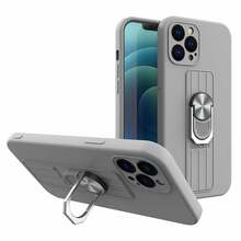 Telefoniümbris Hurtel Ring Case silikoonist sõrmehoidiku ja alusega, Apple iPhone 13 mini, hõbe