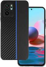 Telefoniümbris Tel Protect Carbon, Xiaomi Redmi Note 10/Note 10S/Poco M5S, must sinise triibuga
