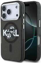 Telefoniümbris Karl Lagerfeld IML Glitter Karl & Choupette Sketch Logo MagSafe, Apple iPhone 17 Pro, must