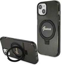 Telefoniümbris Guess Ring Stand Script Glitter MagSafe GUHMP15MHRSGSK, Apple iPhone 15 Plus, must