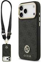 Guess 4G Strass Logo & Big Strap Metal Buttons MagSafe ümbris, Apple iPhone 17 Pro Max, must