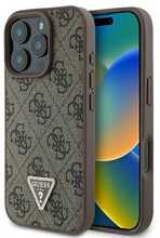 Telefoniümbris Guess Leather 4G Triangle Strass MagSafe, Apple iPhone 16 Pro, pruun
