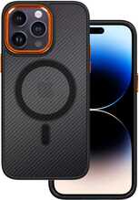 Telefoniümbris Tel Protect Magnetic Carbon, Apple iPhone 15 Plus, must/oranž