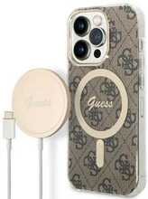 Telefoniümbrise ja laadija komplekt Guess GUBPP14XH4EACSW 4G Print MagSafe, Apple iPhone 14 Pro Max, pruun