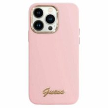 Telefoniümbris Guess Silicone Script Metal Logo & Frame, Apple iPhone 16 Pro Max, roosa