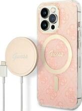 Guess GUBPP13LH4EACSP 4G Print MagSafe ümbris ja juhtmevaba laadija, Apple iPhone 13 Pro, roosa