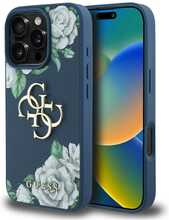 Telefoniümbris Guess Grained Roses Big 4G logo, Apple iPhone 16 Pro, sinine