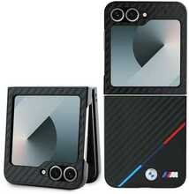 Telefoniümbris BMW M PU Carbon Tricolor Stripe, Samsung Galaxy Z Flip 6, must
