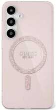 Telefoniümbris Guess Glitter Circle Classic Logo MagSafe, Samsung Galaxy S25, roosa