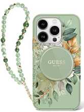 Telefoniümbris Guess IML Flowers With Pearl Strap, Apple iPhone 16 Plus, roheline