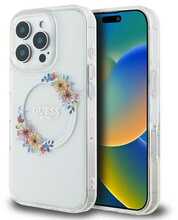 Telefoniümbris Guess IML Flowers Wreath MagSafe, Apple iPhone 16 Pro, läbipaistev