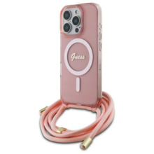 Telefoniümbris Guess GUHMP16LHCTSGNSP Crossbody Cord Script MagSafe, Apple iPhone 16 Pro, roosa