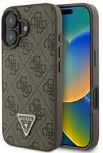 Telefoniümbris Guess Leather 4G Triangle Strass MagSafe, Apple iPhone 16 Plus, pruun