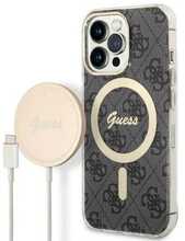 Guess 4G Print MagSafe GUBPP13LH4EACSK ümbris + juhtmevaba laadija, Apple iPhone 13 Pro, must