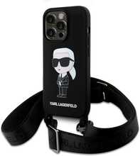 Karl Lagerfeld Crossbody Silicone Ikonik KLHCP15XSCBSKNK ümbris, Apple iPhone 15 Pro Max, must