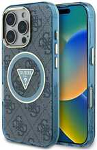 Guess IML Metal Glitter 4G Circle Triangle MagSafe ümbris, Apple iPhone 16 Pro Max, sinine