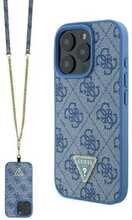 Telefoniümbris Guess Leather Metal Logo Strass Crossbody, Apple iPhone 16 Pro Max, sinine