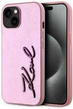 Telefoniümbris Karl Lagerfeld Wrinkled PU Signature Logo, Apple iPhone 15, roosa