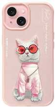 Nimmy telefoniümbris, Apple iPhone 15 6.1, roosa Glasses Cool Cat