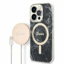 Telefoniümbris ja juhtmevaba laadija Guess GUBPP14LHMEACSK Marble MagSafe, Apple iPhone 14 Pro, must