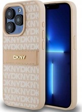 DKNY Leather Mono Stripe & Metal Logo DKHCP15LPRTHSLP ümbris, Apple iPhone 15 Pro, roosa