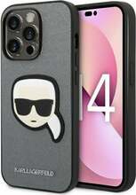 Telefoniümbris Karl Lagerfeld KLHCP14LSAPKHG Saffiano Karl`s Head Patch, Apple iPhone 14 Pro, hõbedane