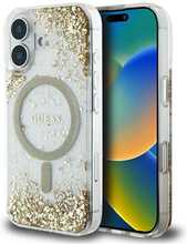 Telefoniümbris Guess HC Resin Bottom Glitter MagSafe, Apple iPhone 16, kuldne