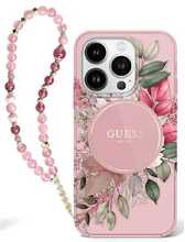 Telefoniümbris Guess IML Flowers With Pearl Strap, Apple iPhone 16 Pro, roosa