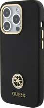 Telefoniümbris Guess Liquid Silicone 4G Strass Metal Logo GUHCP15LM4DGPK, Apple iPhone 15 Pro, must