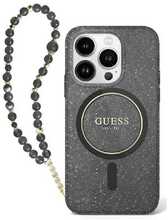 Telefoniümbris Guess IML Glitter With Pearl Strap, Apple iPhone 16, must