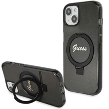 Telefoniümbris Guess Ring Stand Script Glitter MagSafe GUHMP14SHRSGSK, iPhone 14/15/13 6.1, must