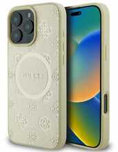 Telefoniümbris Guess Saffiano Peony Stamp MagSafe, Apple iPhone 16 Pro Max, kuldne