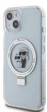 Telefoniümbris Karl Lagerfeld Ringstand Karl and Choupette MagSafe, Apple iPhone 15, valge