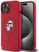 Telefoniümbris Karl Lagerfeld silikon Karl&Choupette Heads Ring MagSafe, Apple iPhone 15, punane