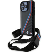 Telefoniümbris BMW M Edition Carbon Tricolor Lines & Strap BMHCP15L23PSVTK, Apple iPhone 15 Pro, must