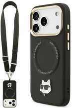Karl Lagerfeld Big Strap Choupette Metal Logo MagSafe ümbris, Apple iPhone 17 Pro, must