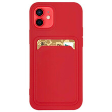 Kaarditaskuga ümbris Card Case Silicone Wallet, Apple iPhone 12 Pro Max, punane