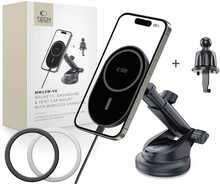 Autotelefoni magnetiline hoidik Tech-Protect MM15W-V6, must, 15W juhtmevaba laadimisega