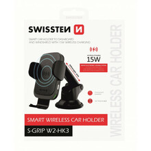 Telefonihoidja autosse Swissten W2-HK3, must, juhtmevaba laadimine 15W