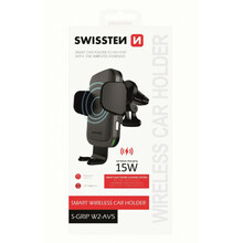 Telefonihoidja autosse Swissten W2-AV5, 15W juhtmevaba laadimisega, must