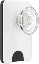 Telefonihoidja ja statiiv Popsockets PopWallet+ PopGrip PW+ MS G2 MagSafe, valge ja läbipaistev
