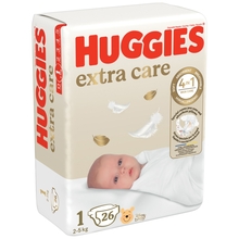 Mähkmed Huggies Extra Care suurus 1, 2-5 kg, 26 tk